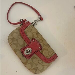 Coach Beige and Coral Wristlet
